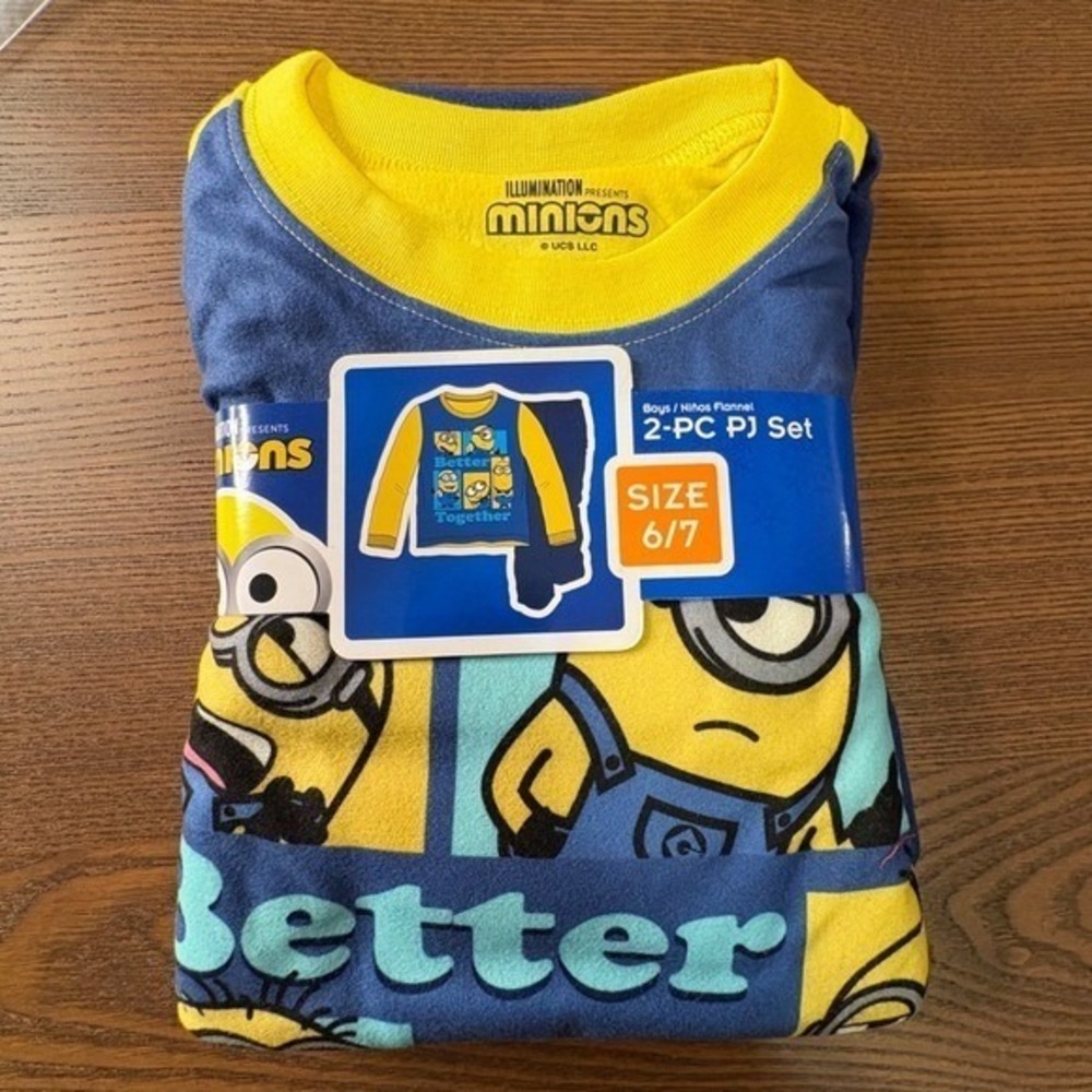 Minions Boys Better‎ Together 2-Piece Flannel PJ Set Blue Yellow Size 6/7 New